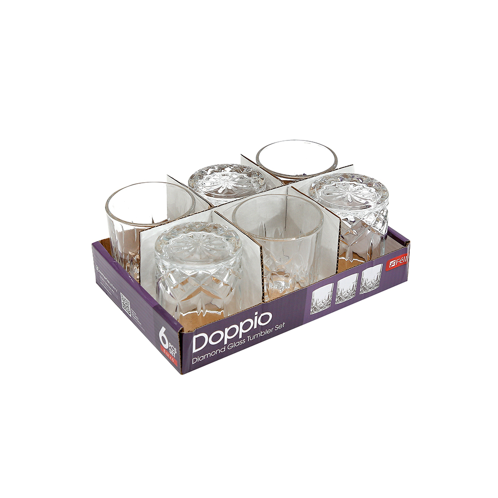 Doppio Glass Tumbler 8.0 Oz Set 6pcs - Diamond