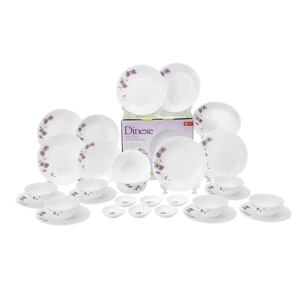 Dinexe Opal Glass Dinnerware Set 24pcs - Wavy Purple Daisy