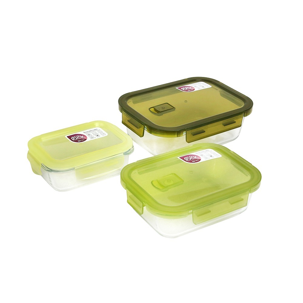 Ecolock Borosilicate Glass Food Storage Container Rectangle Set (3 Pcs) - Emerald Green