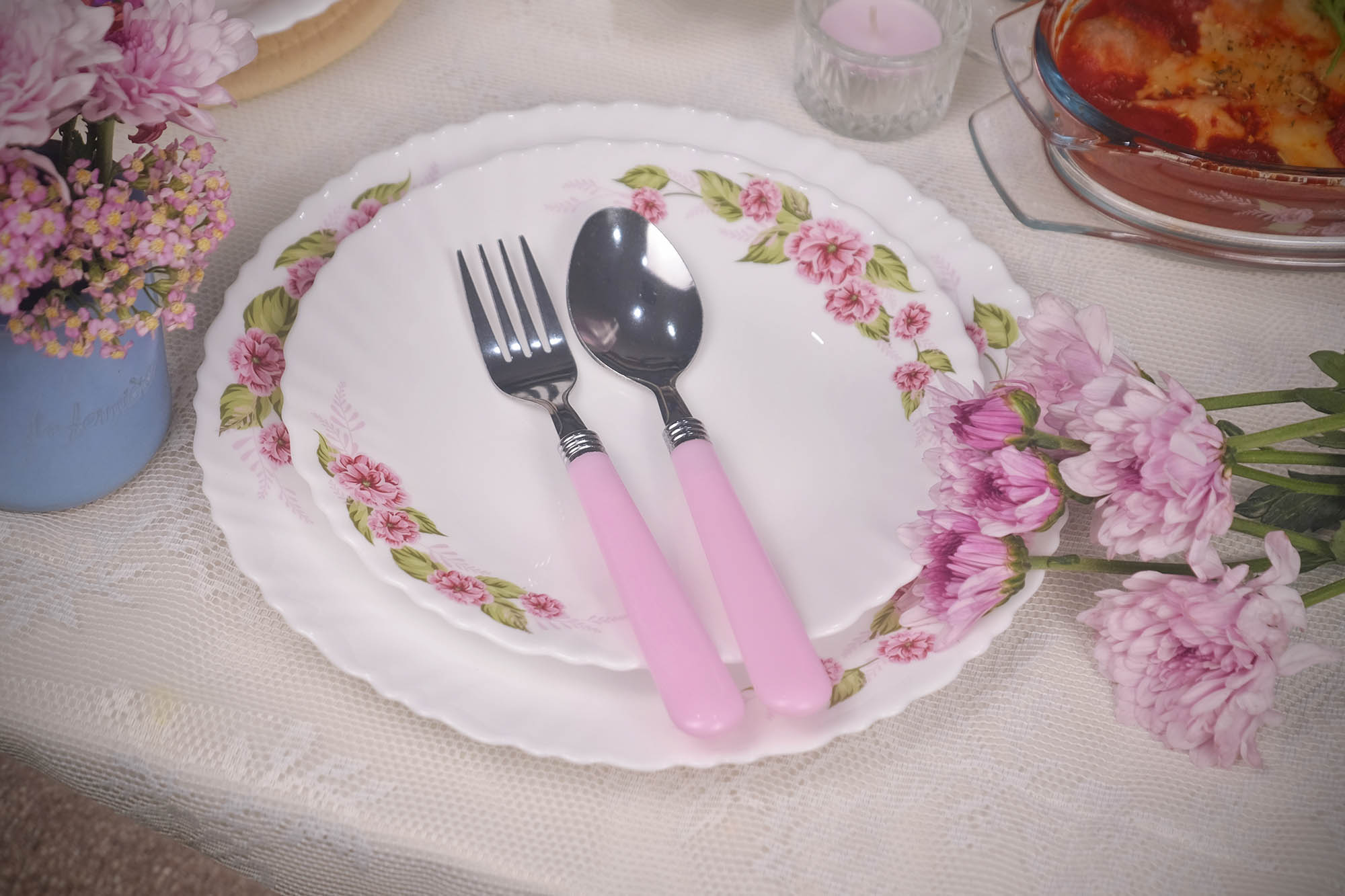 Dinexe Opal Glass Dinnerware Set 24pcs - Wavy Camellia Bloom