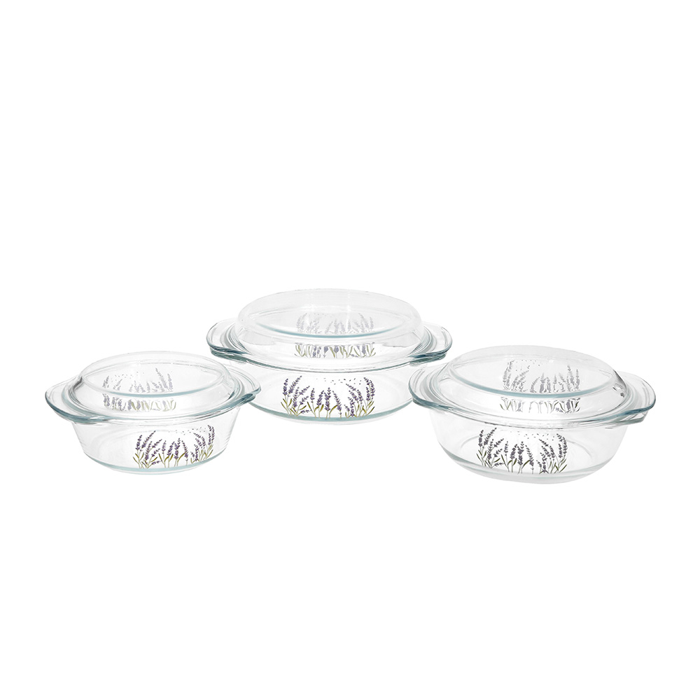 Ecolock High Borosilicate Glass Round Casserole with Lid Set 6pcs - Lavender