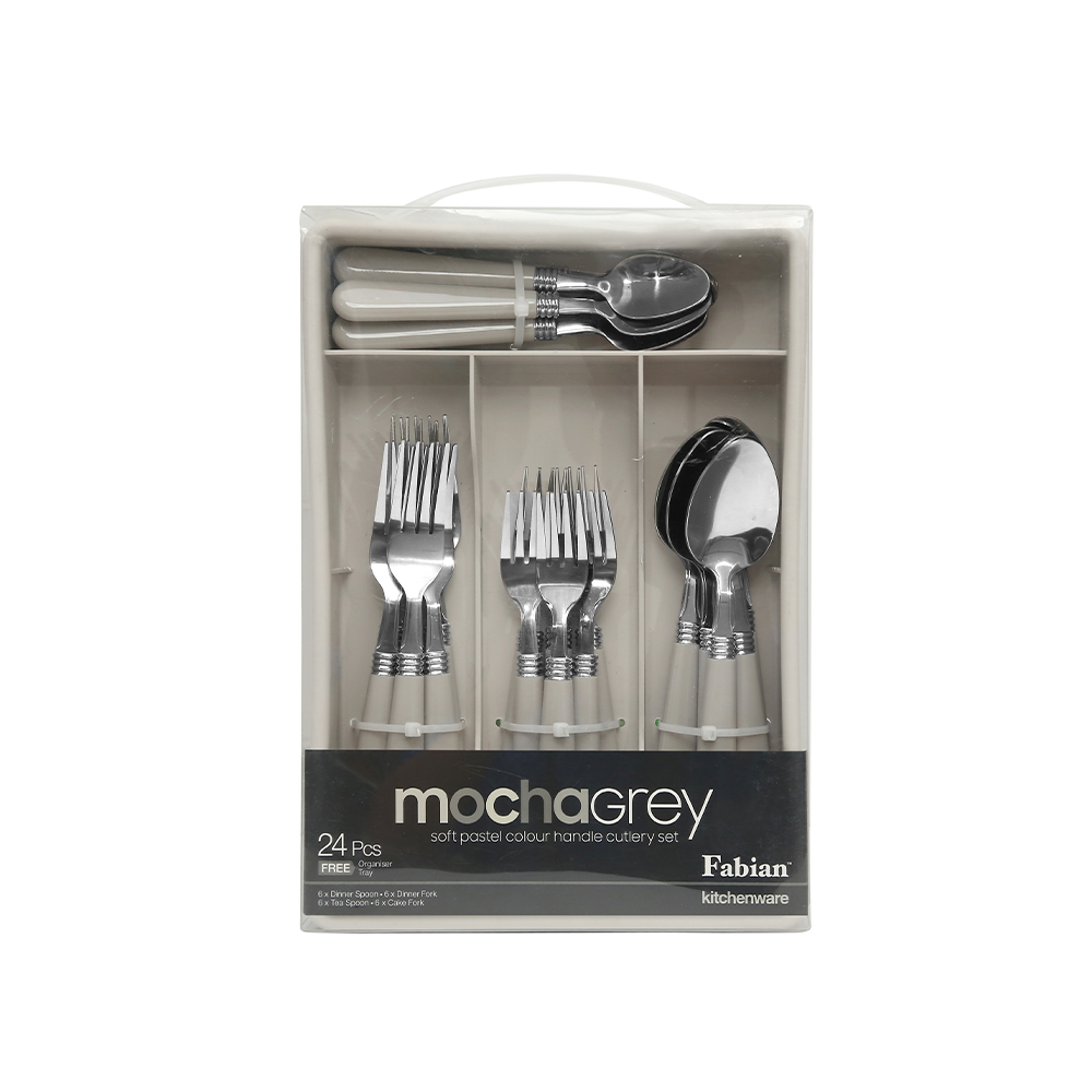 Colour Handle Mocha Cutlery Set 24pcs - Pastel Grey