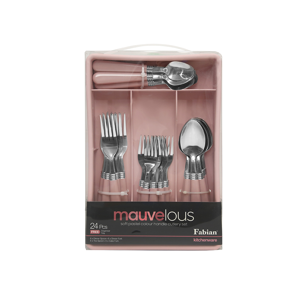 Colour Handle Mauvelous Cutlery Set 24pcs - Pastel Pink