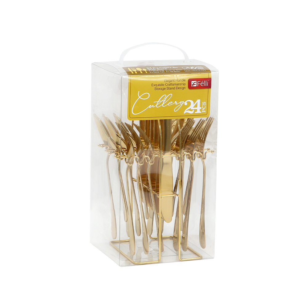 Arezzo Gold Cutlery With Stand Set 24pcs