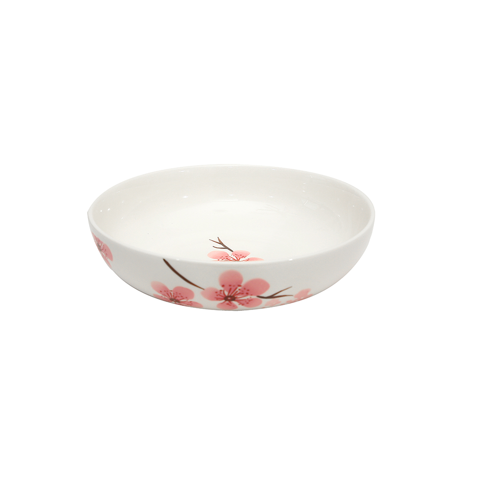 Hand Painted Deep Shallow Bowl 7" - Sakura