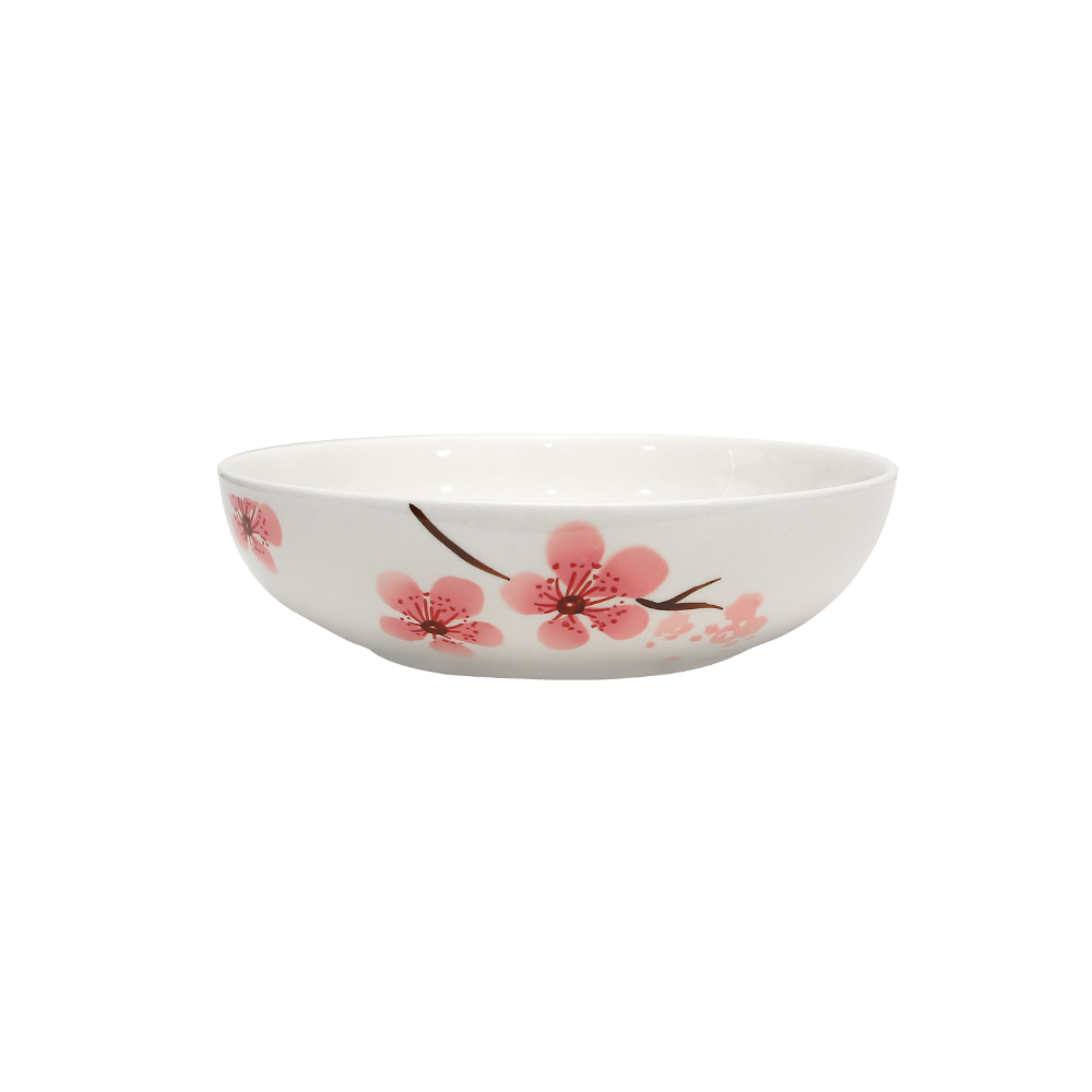 Hand Painted Deep Shallow Bowl 7" - Sakura