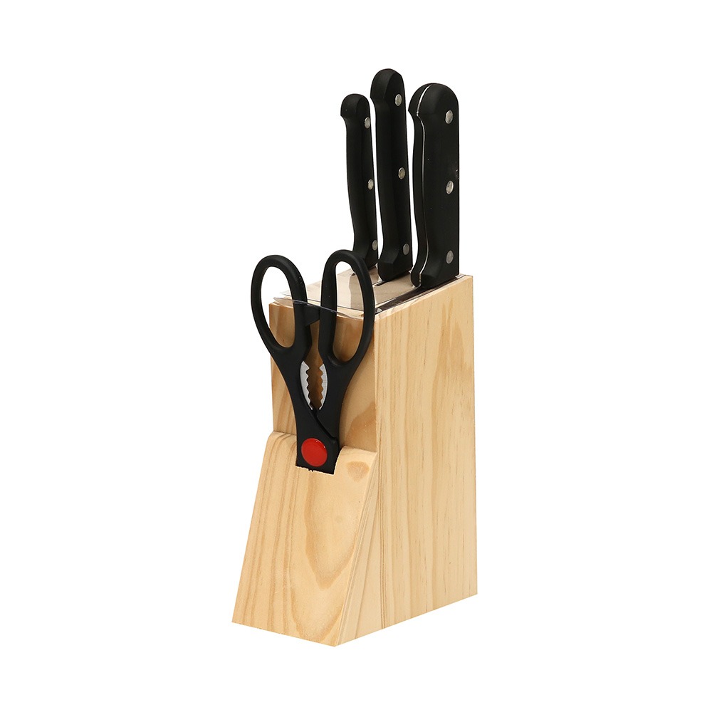 Fabian PP Handlle Knife With Wooden Block Set 5pcs