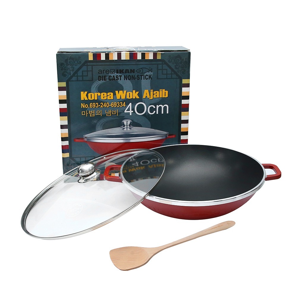 Areikan Non Stick Wok 40cm [FREE Wooden Turner]