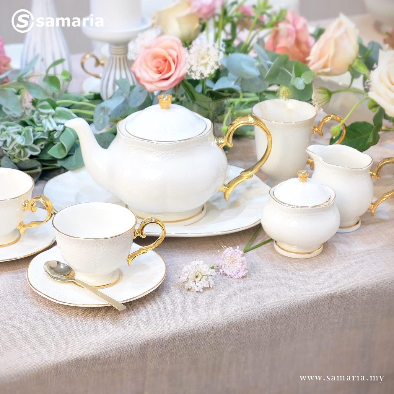 Noble Gold Teapot And Cup & Saucer Set 13pcs