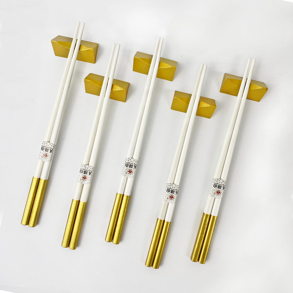 Harmonika Wooden Chopstick With Rest Set 5 Pairs - Gold Touch