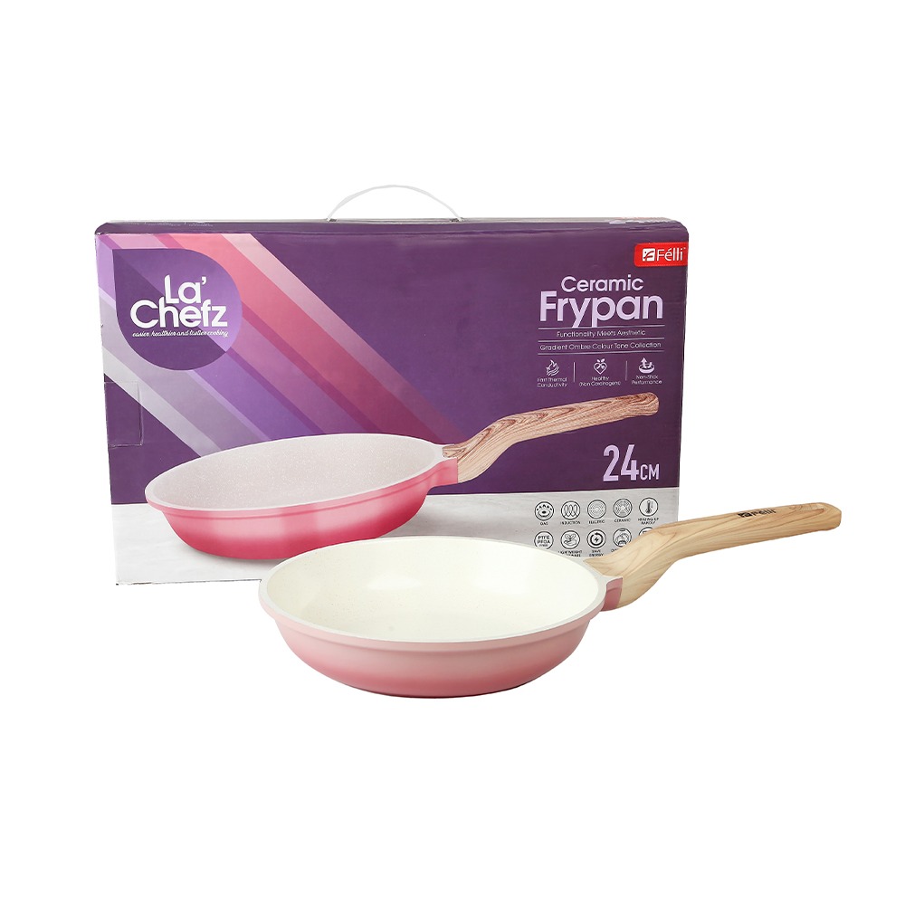 La' Chefz Ceramic Frypan 24cm - Cherry Pink