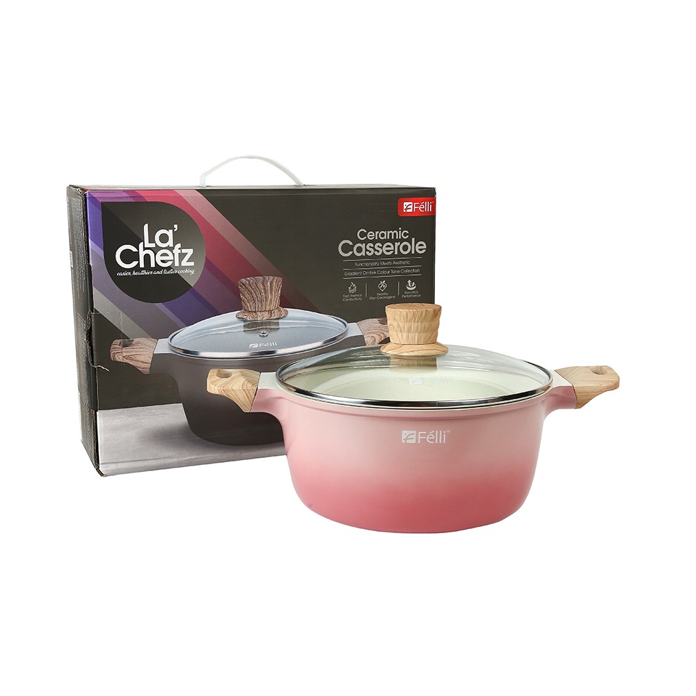 La' Chefz Ceramic Casserole With Lid 24cm - Cherry Pink