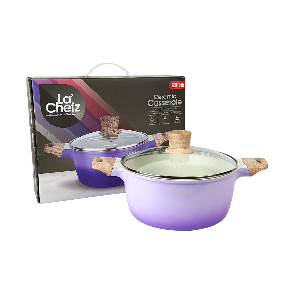 La' Chefz Ceramic Casserole With Lid 24cm - Indigo Purple