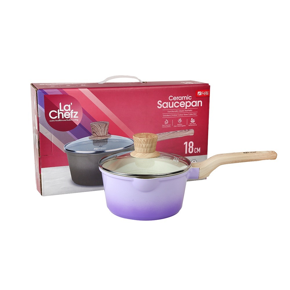 La' Chefz Ceramic Saucepan With Lid 18cm - Indigo Purple