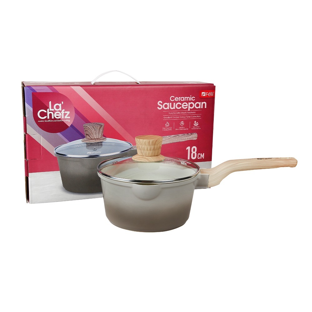 La' Chefz Ceramic Saucepan With Lid 18cm - Larva Grey