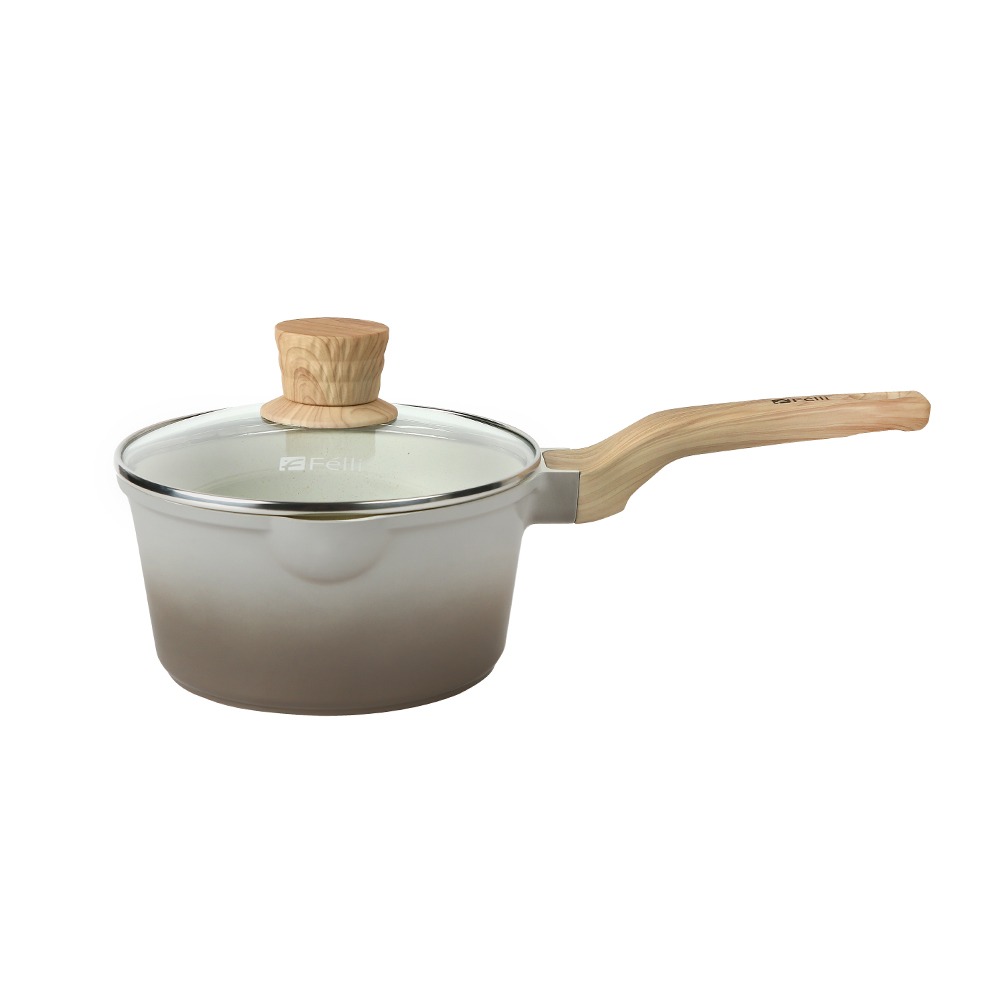 La' Chefz Ceramic Saucepan With Lid 18cm - Larva Grey