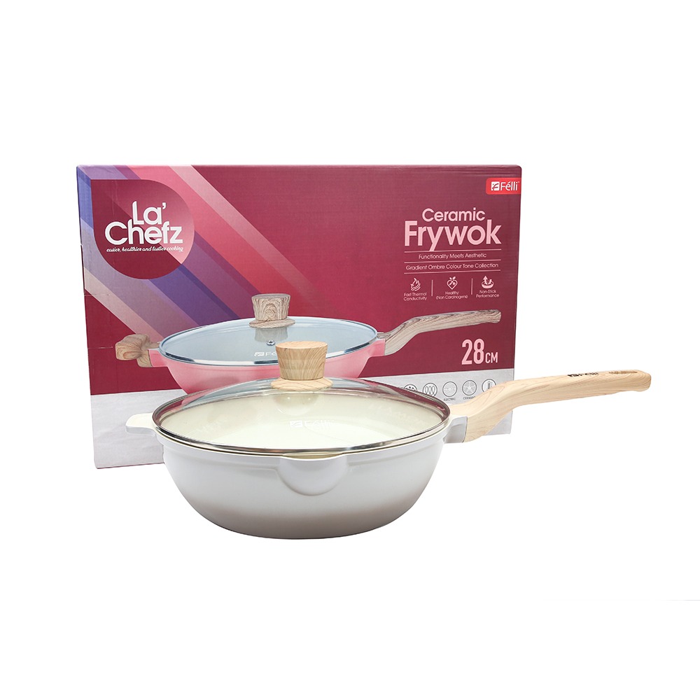 La' Chefz Ceramic Frywok With Lid 28cm - Larva Grey