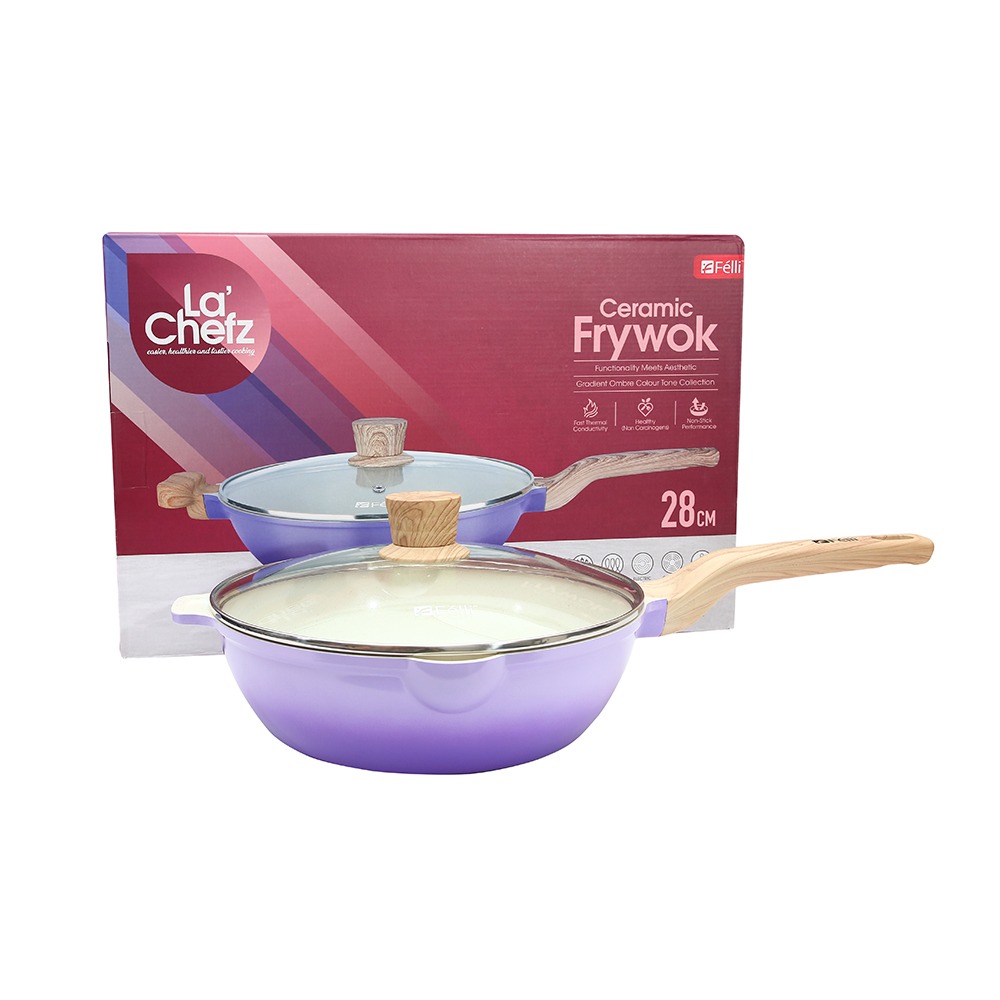 La' Chefz Ceramic Frywok With Lid 28cm - Indigo Purple