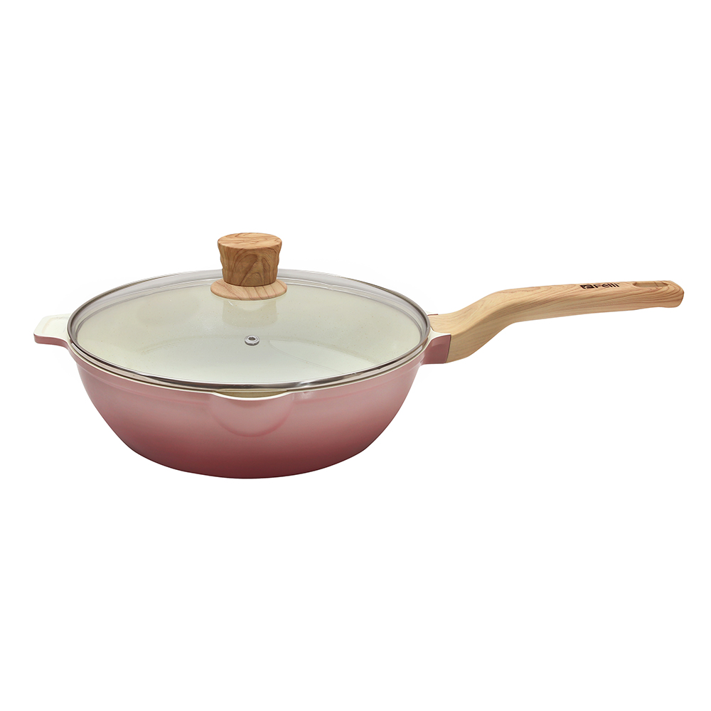 La' Chefz Ceramic Frywok With Lid 28cm - Cherry Pink