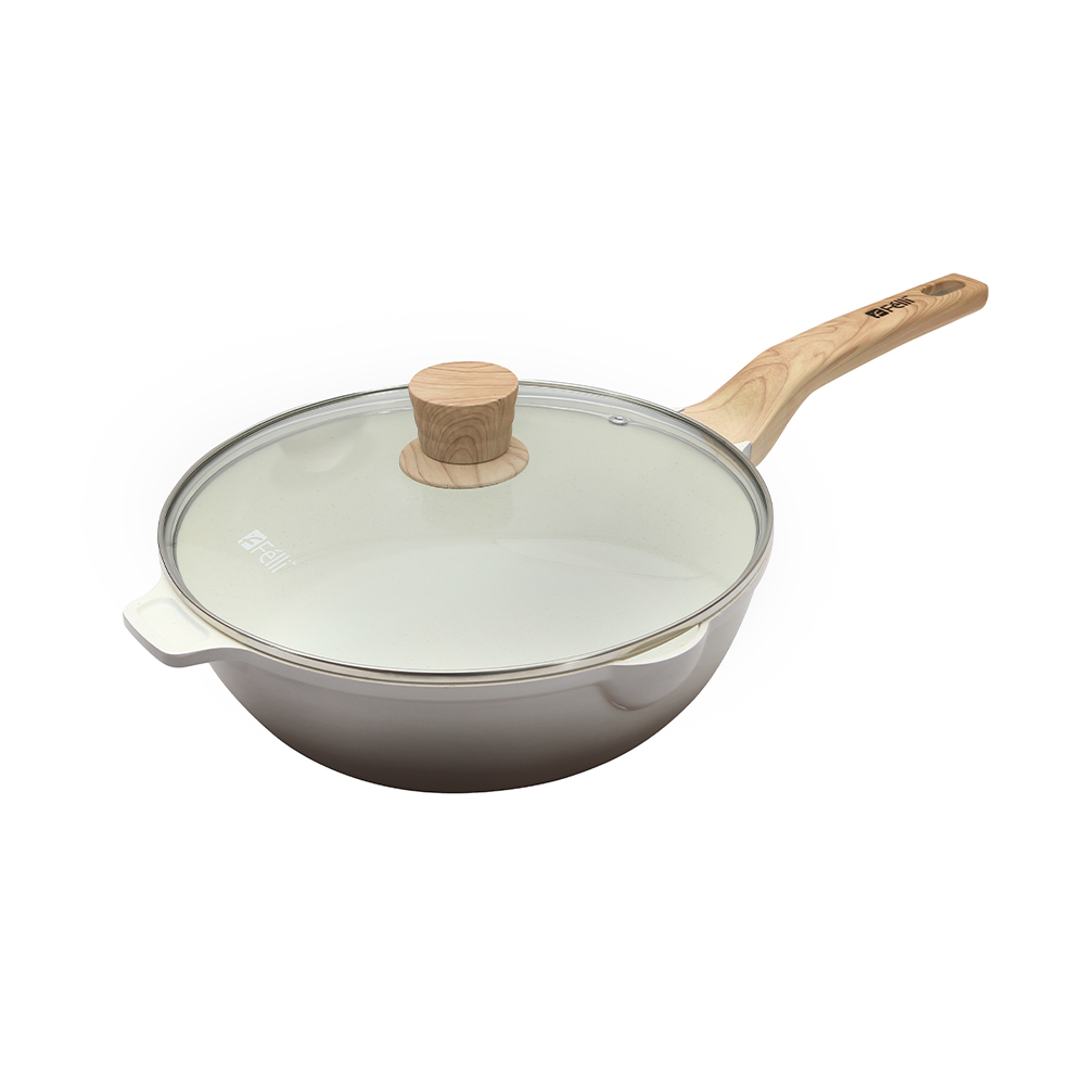 La' Chefz Ceramic Frywok With Lid 28cm - Larva Grey