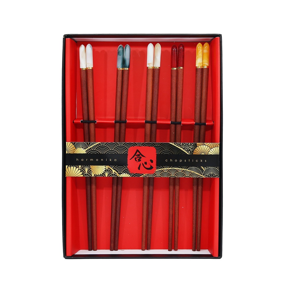 Harmonika Wooden Chopstick Set 5 Pairs - Multi Jade