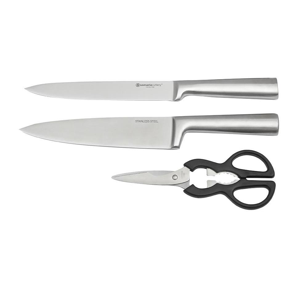 Stainless Steel Knife Set 2pcs (FREE PP Handle Scissors & Moveable Fibre Knife Block)