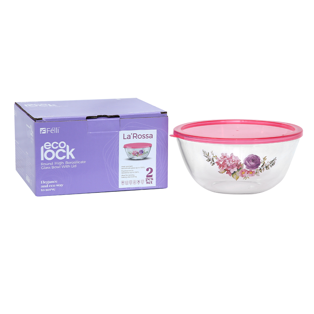 Ecolock High Borosilicate Glass Round Bowl with Lid Set 2pcs - La' Rossa