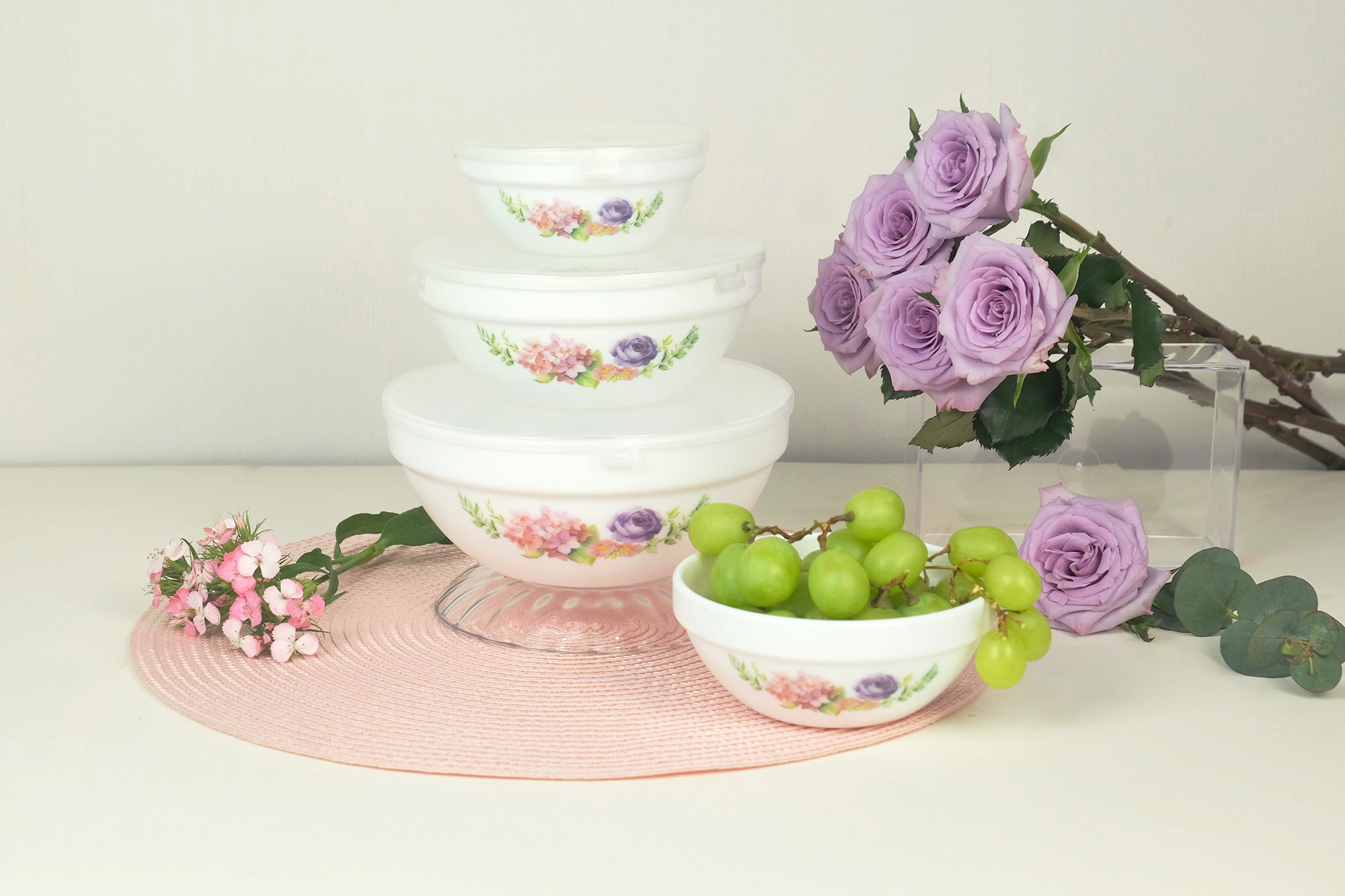 Dinexe Opal Glass Bowl With Lid 4pcs - La' Rossa