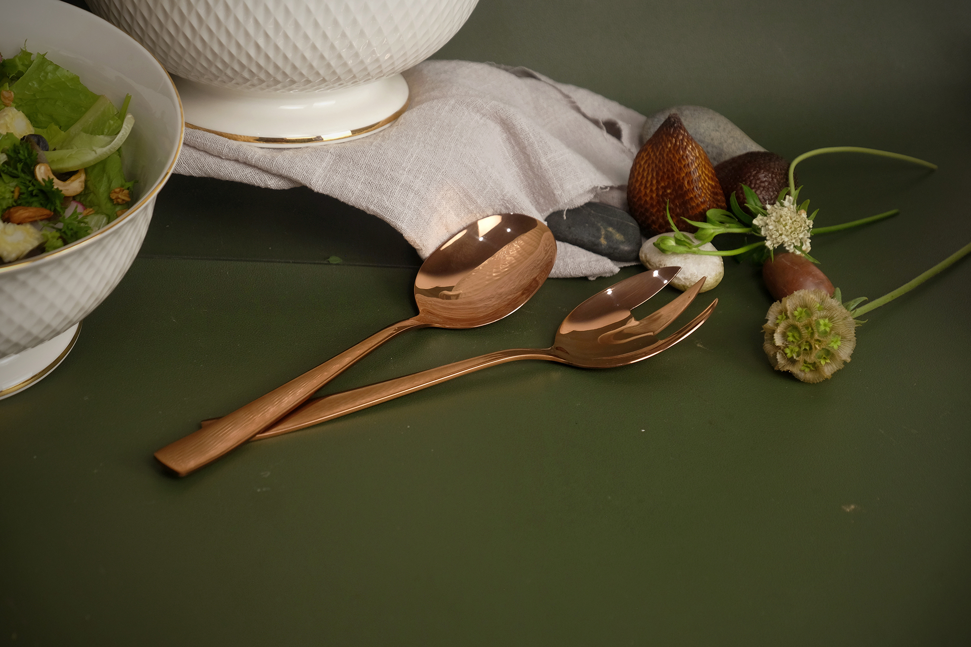 Curve Rose Gold Serving Salad Spoon & Fork (2pcs)