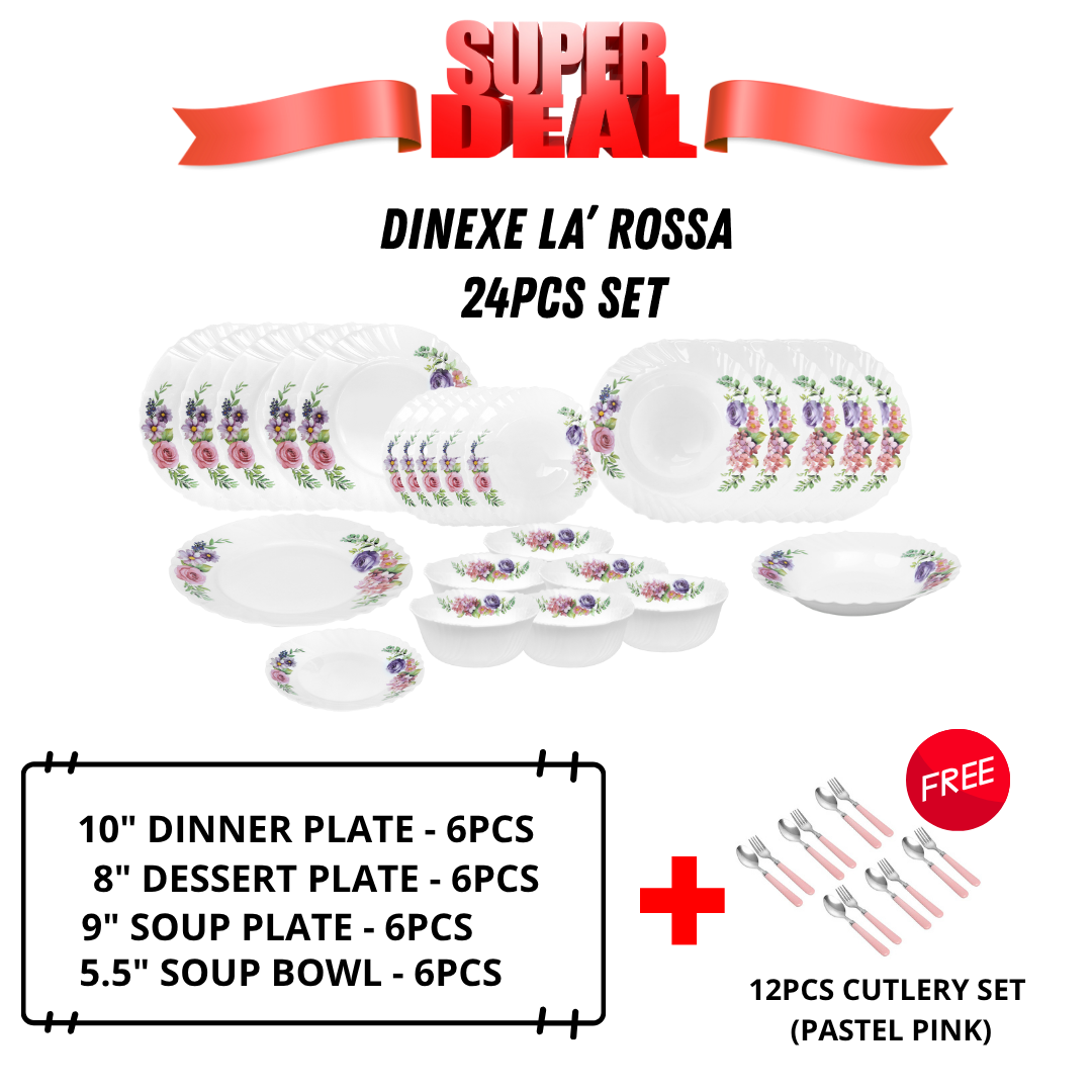 Dinexe Opal Glass Dinnerware Set 24 Pcs - La' Rossa