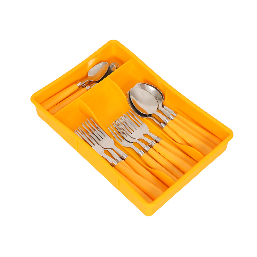 Colour Handle Cutlery Set With Tray 16pcs - Dandilion Yellow