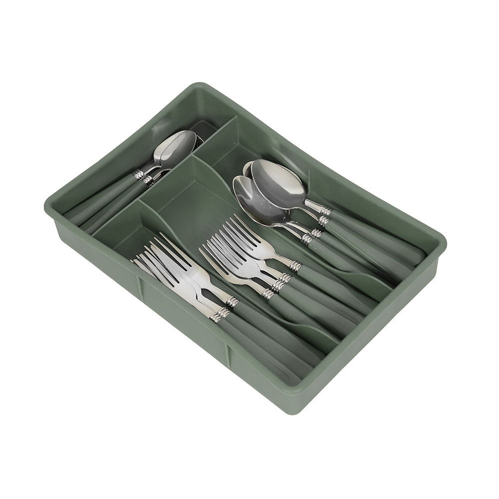 Colour Handle Cutlery Set With Tray 16pcs - Echoline Green