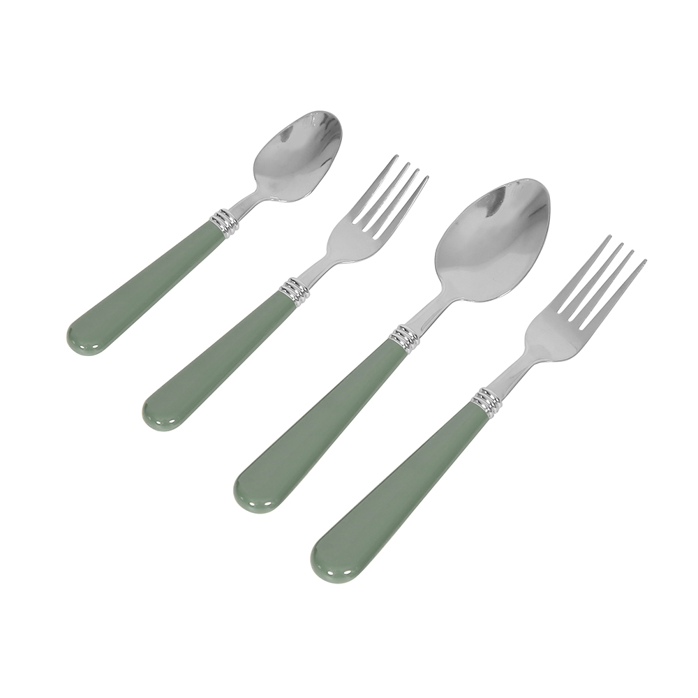 Colour Handle Cutlery Set With Tray 16pcs - Echoline Green