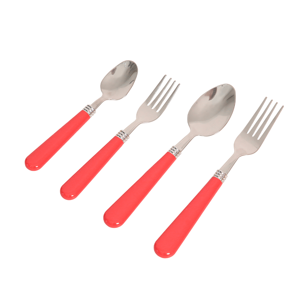 Colour Handle Cutlery Set With Tray 16pcs - Roselia Red