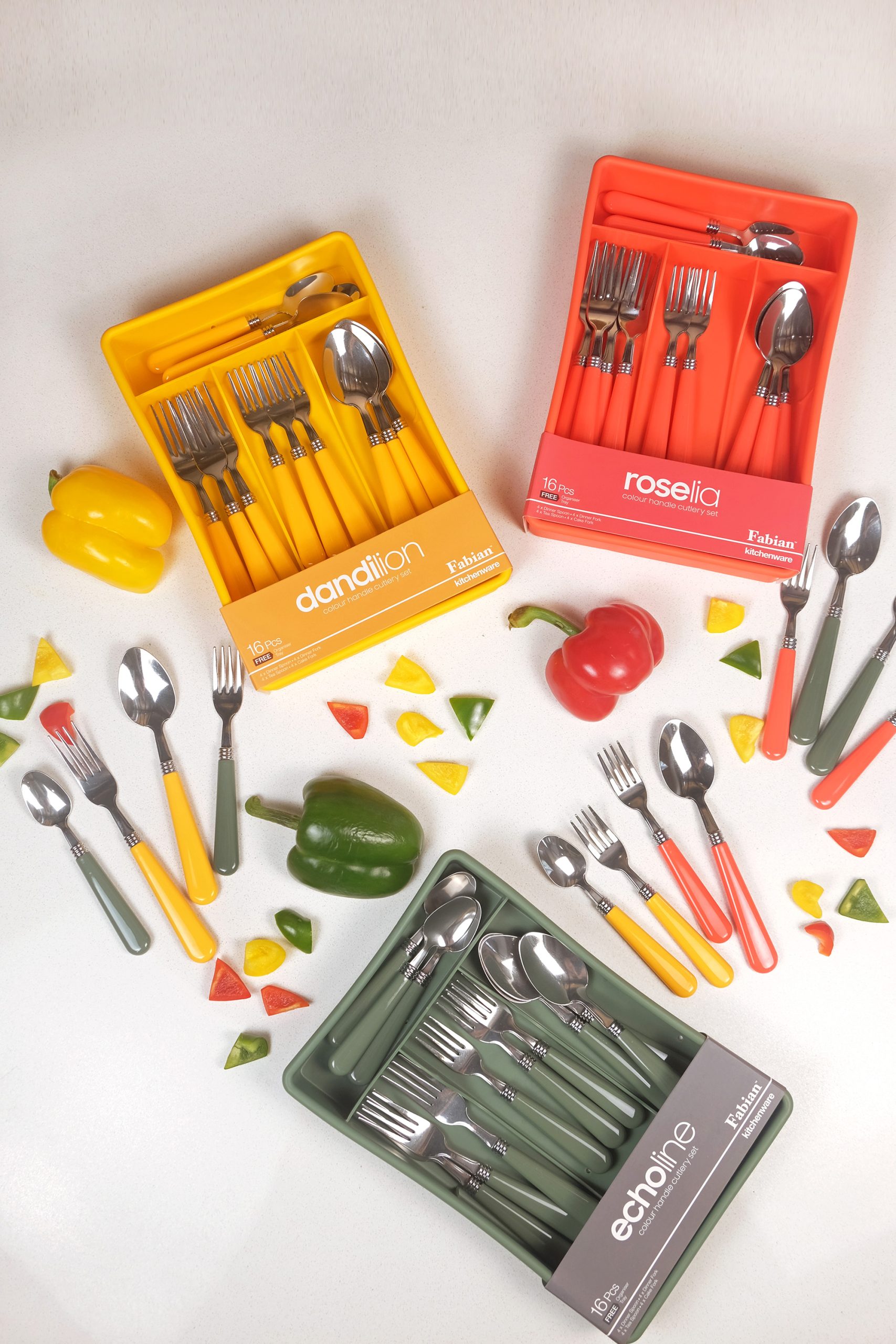 Colour Plastic Handle Roselia Cutlery Set 16pcs - Red