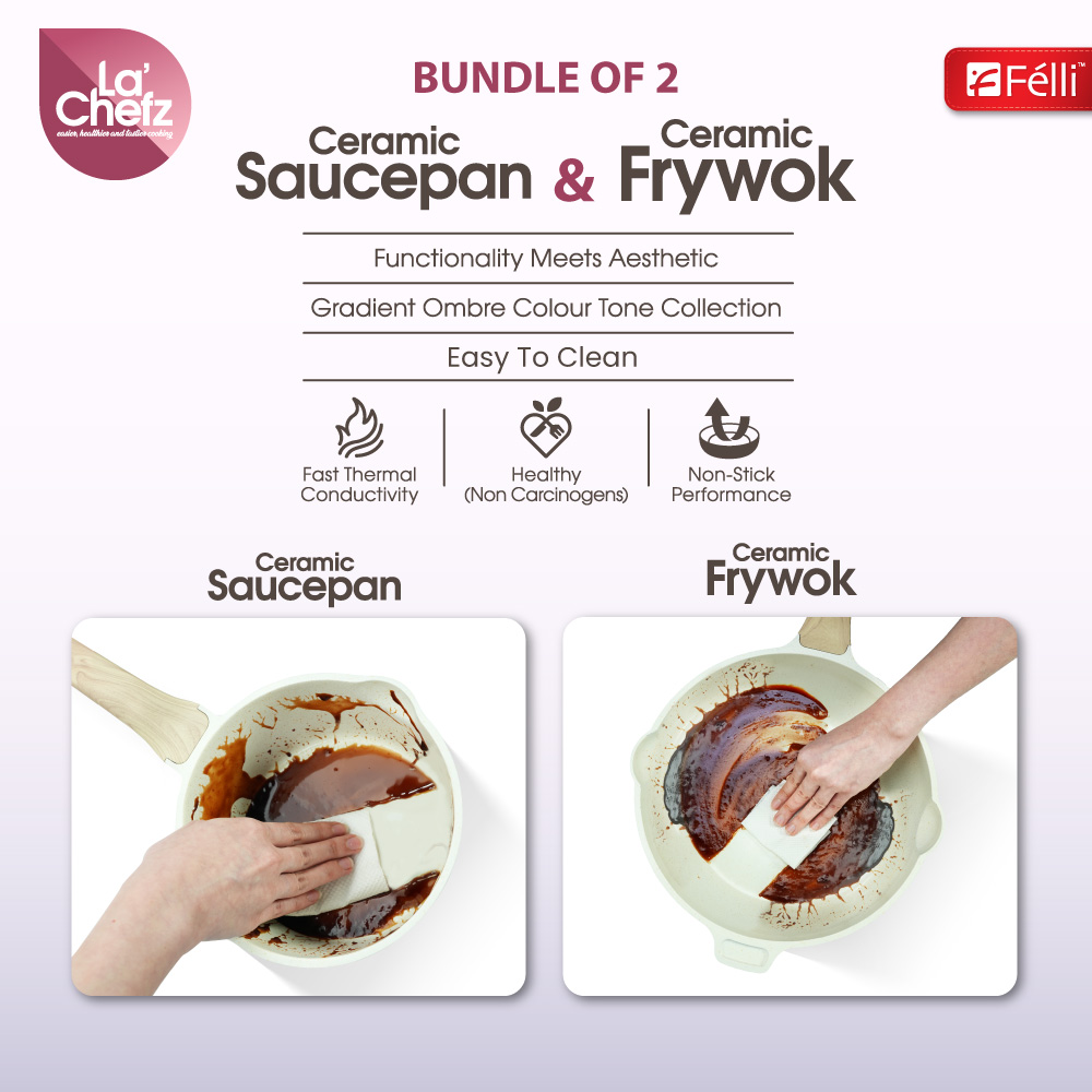 La' Chefz Ceramic Set Cookware (6 Pcs) - Indigo Purple (With Free Gift)