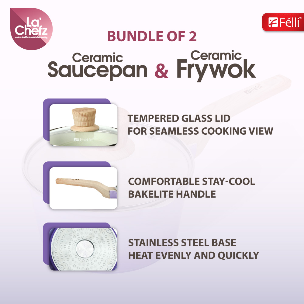 La' Chefz Ceramic Set Cookware (6 Pcs) - Indigo Purple (With Free Gift)