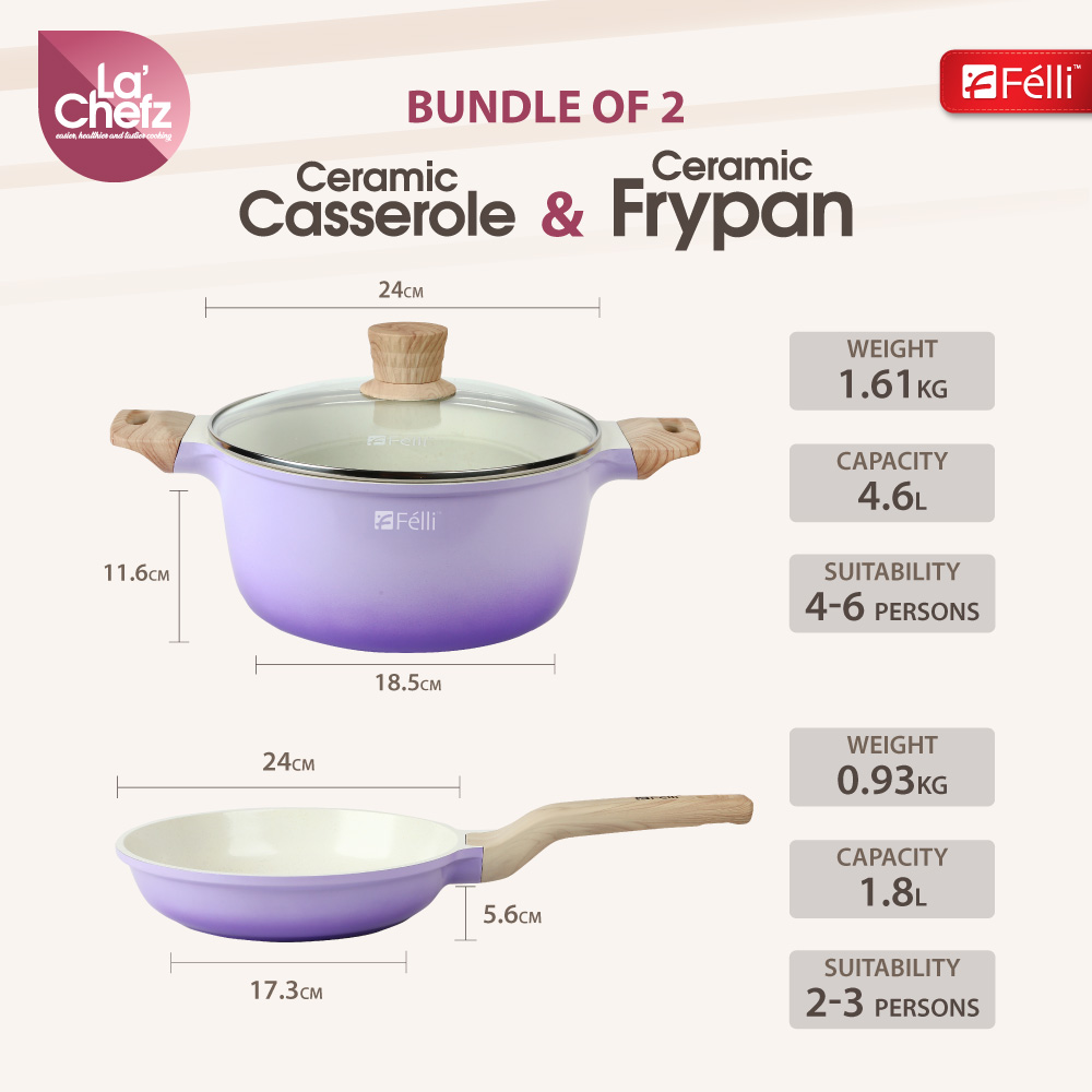 La' Chefz Ceramic Set Cookware (5 Pcs) - Indigo Purple (With Free Gift)