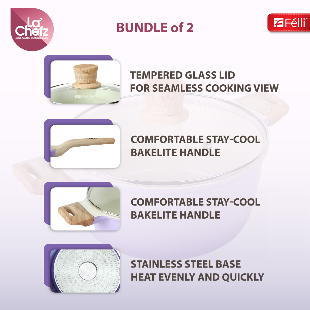 La' Chefz Ceramic Set Cookware (5 Pcs) - Indigo Purple (With Free Gift)