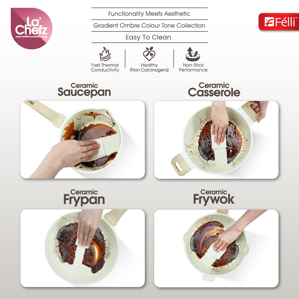 La' Chefz Ceramic Set Cookware (9 Pcs) - Larva Grey (With Free Gift)