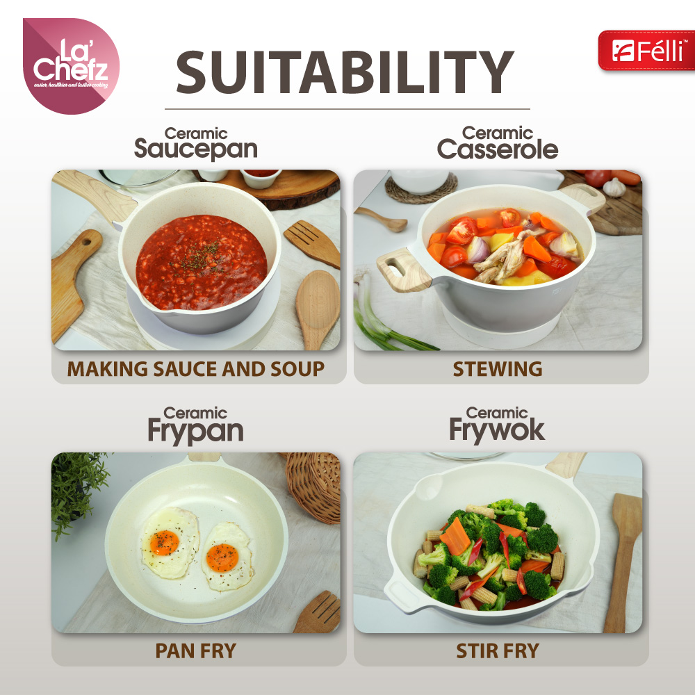 La' Chefz Ceramic Set Cookware (9 Pcs) - Larva Grey (With Free Gift)