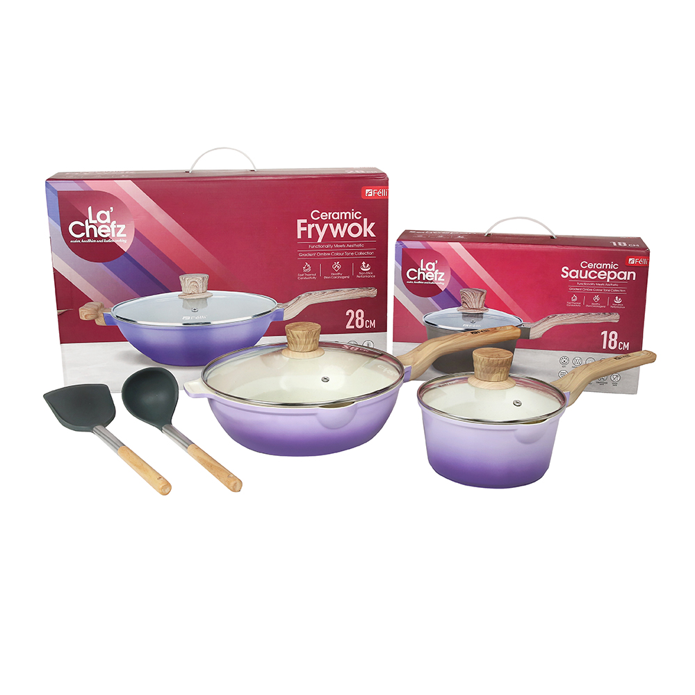La' Chefz Ceramic Set Cookware (6 Pcs) - Indigo Purple (With Free Gift)