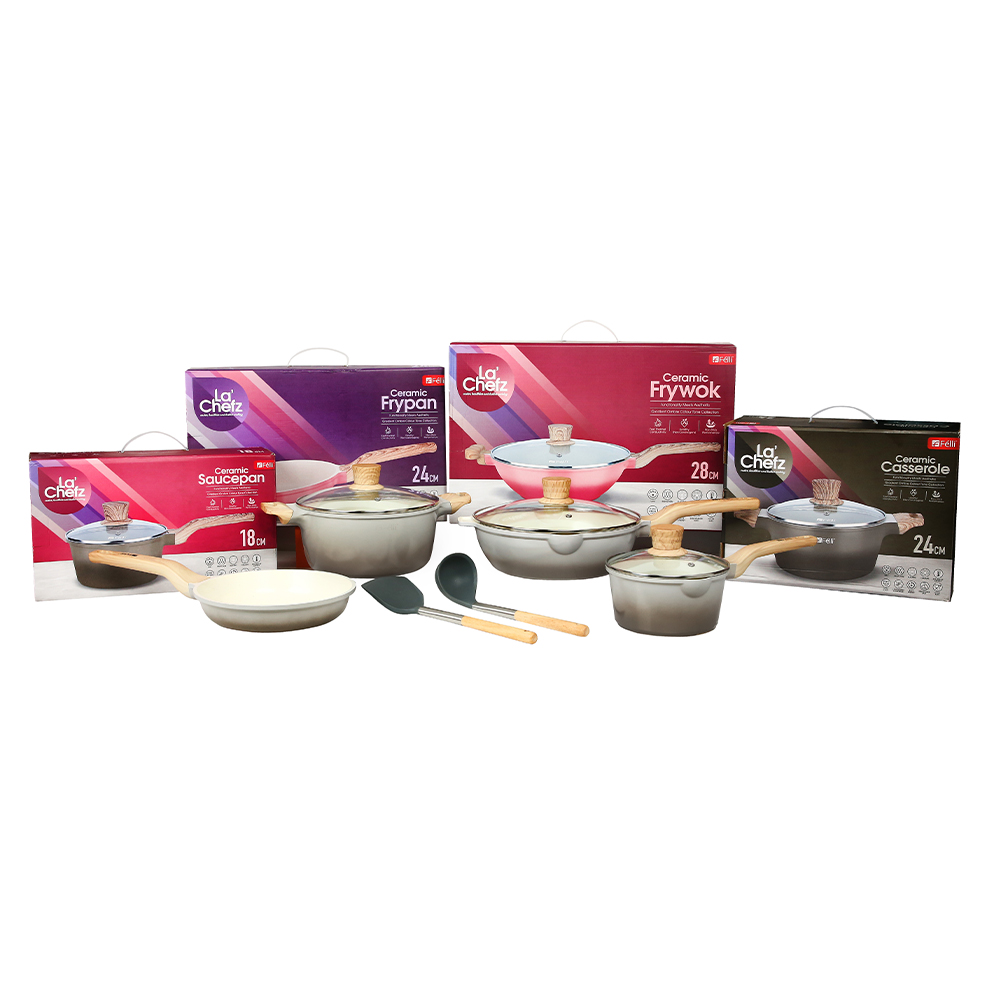 La' Chefz Ceramic Set Cookware (9 Pcs) - Larva Grey (With Free Gift)