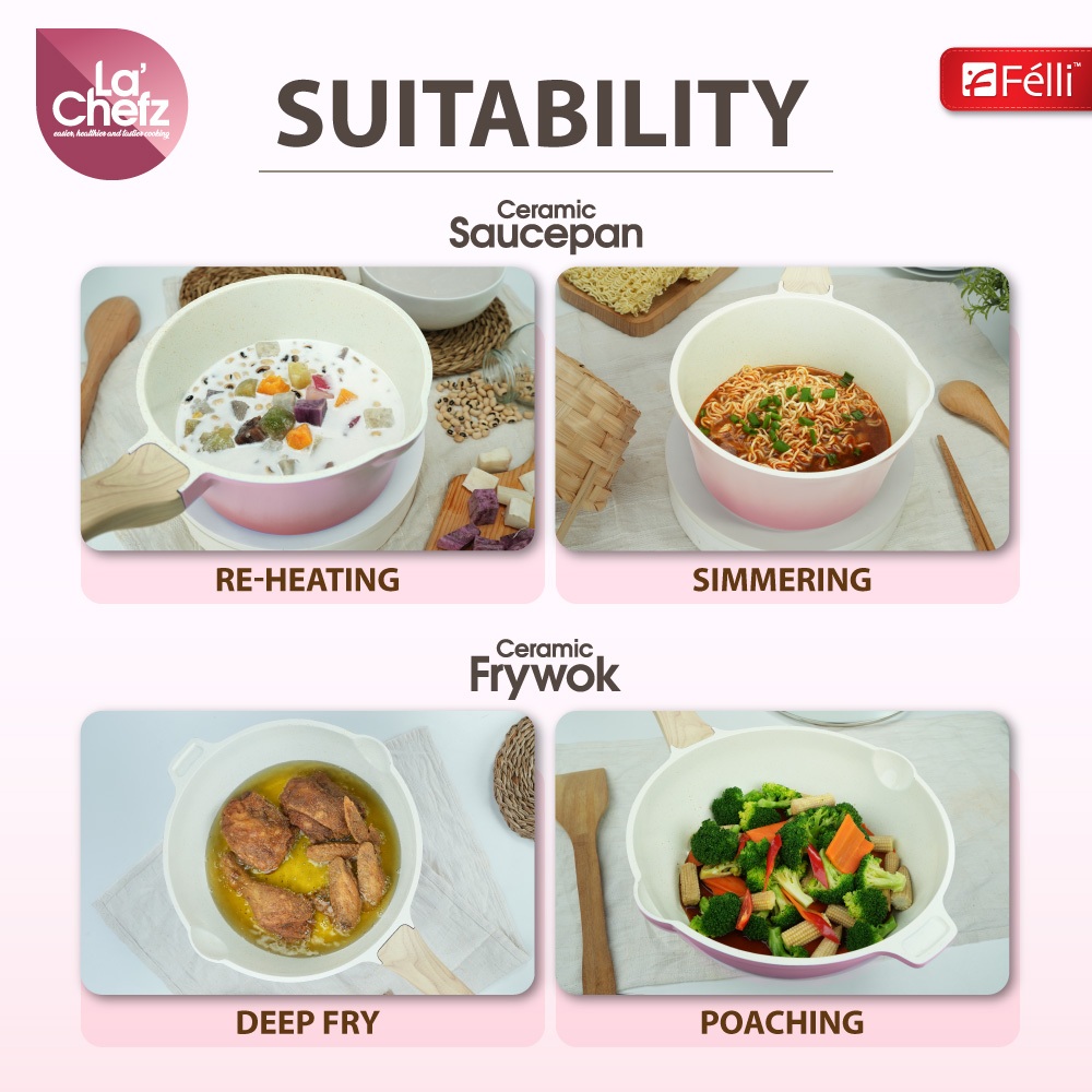 La' Chefz Ceramic Set Cookware (4 Pcs) - Cherry Pink (With Free Gift)