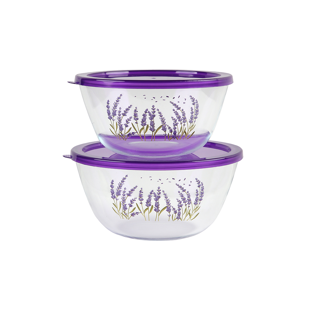 Ecolock High Borosilicate Glass Round Bowl with Lid Set 6pcs - Lavender