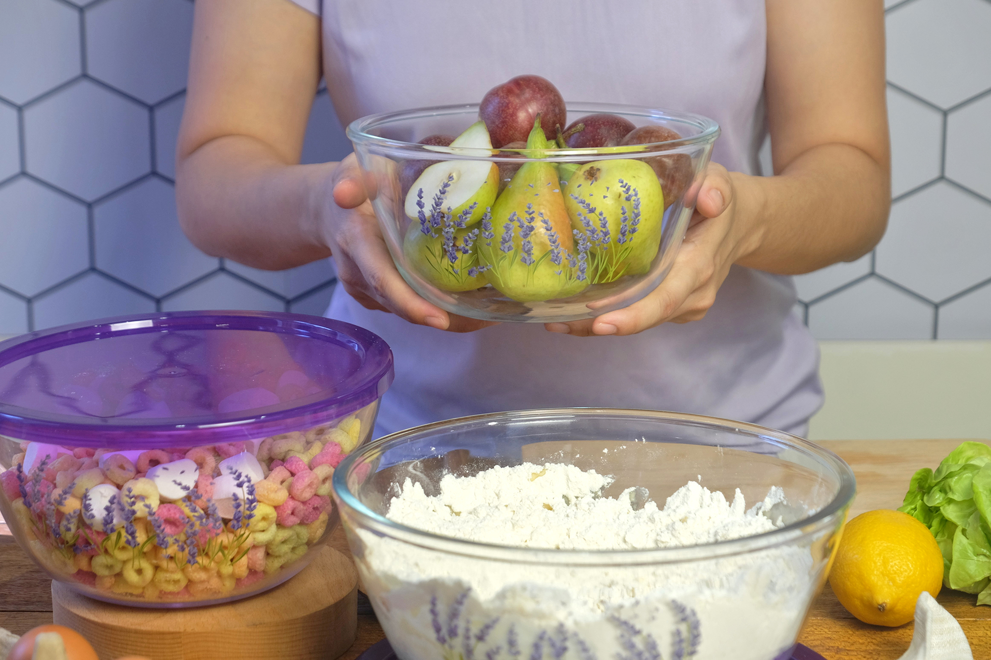 Ecolock High Borosilicate Glass Round Bowl with Lid Set 6pcs - Lavender