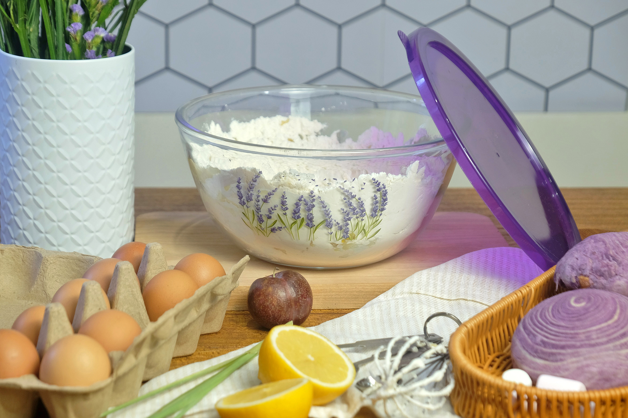Ecolock High Borosilicate Glass Round Bowl with Lid Set 6pcs - Lavender