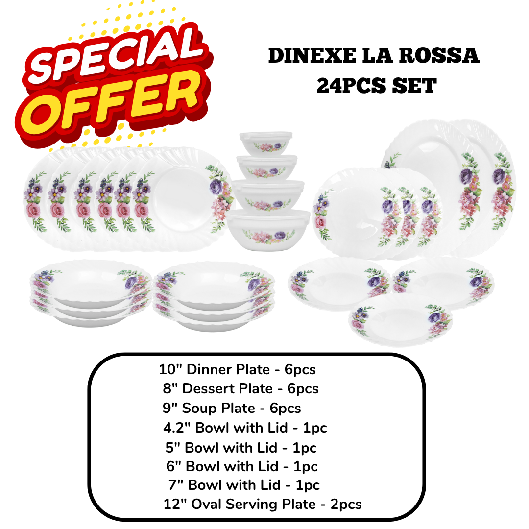 Dinexe Opal Glass Dinnerware Set 24pcs - La' Rossa
