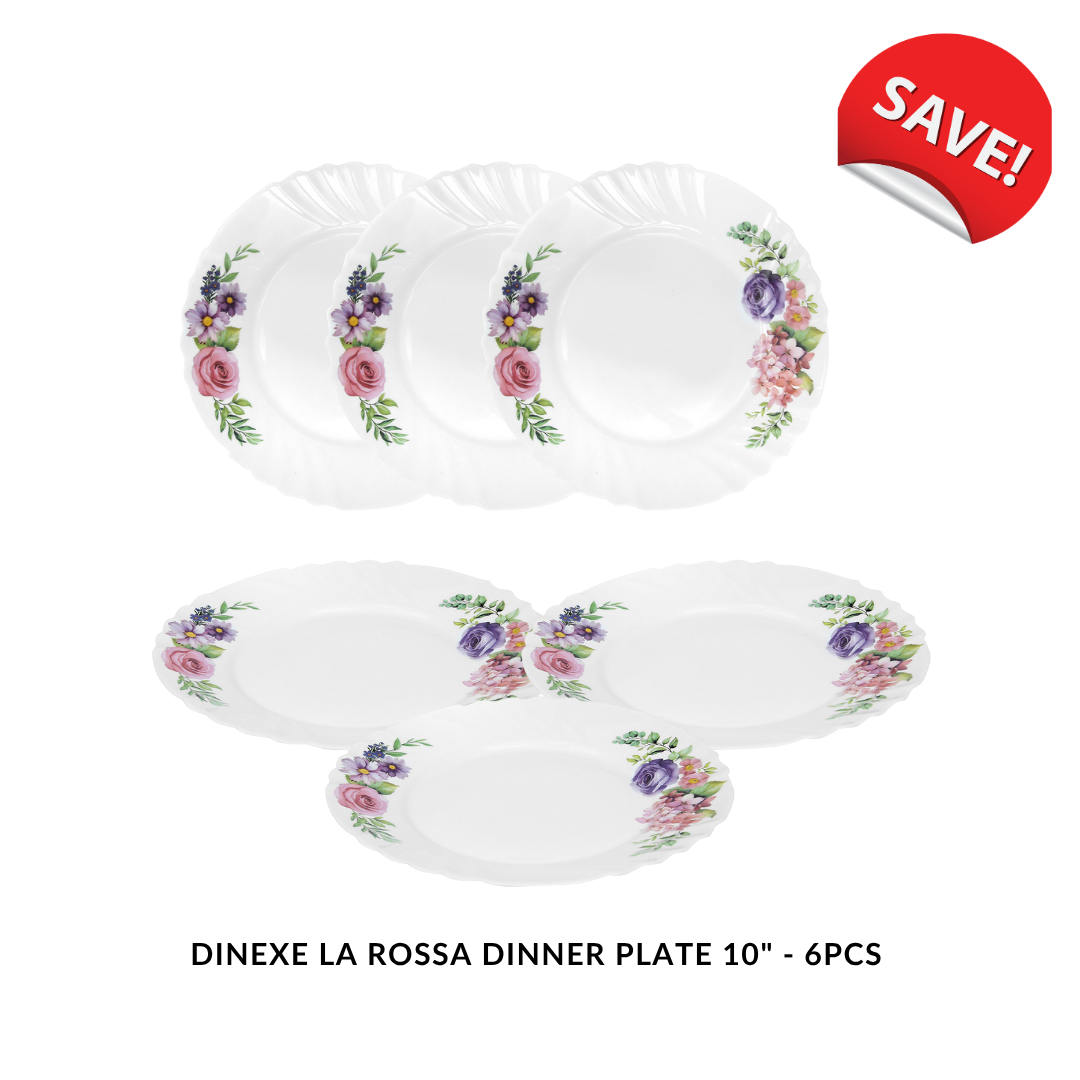 Dinexe Opal Glass Dinner Plate 10" Set 6pcs - La' Rossa