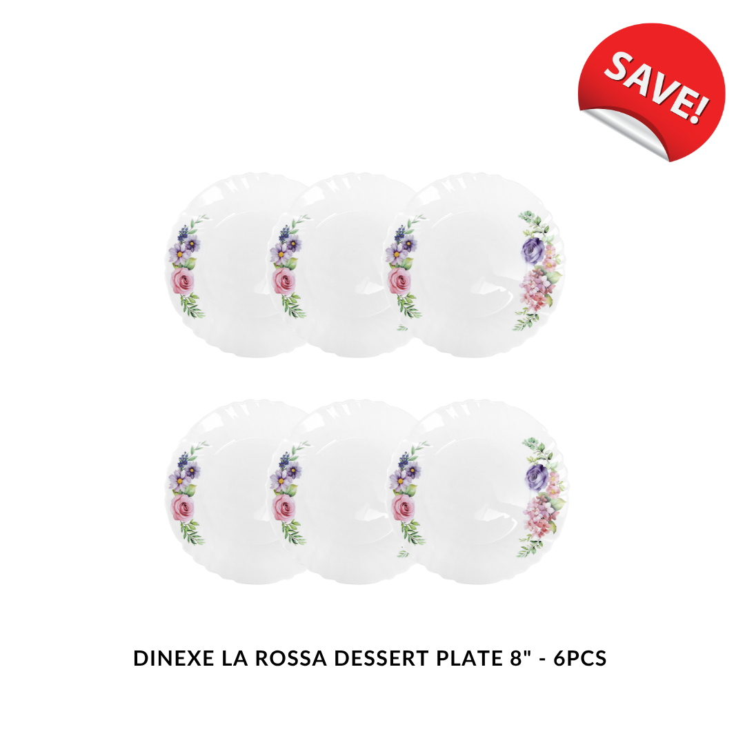 Dinexe Opal Glass Dessert Side Plate 8" Set 6pcs - La' Rossa